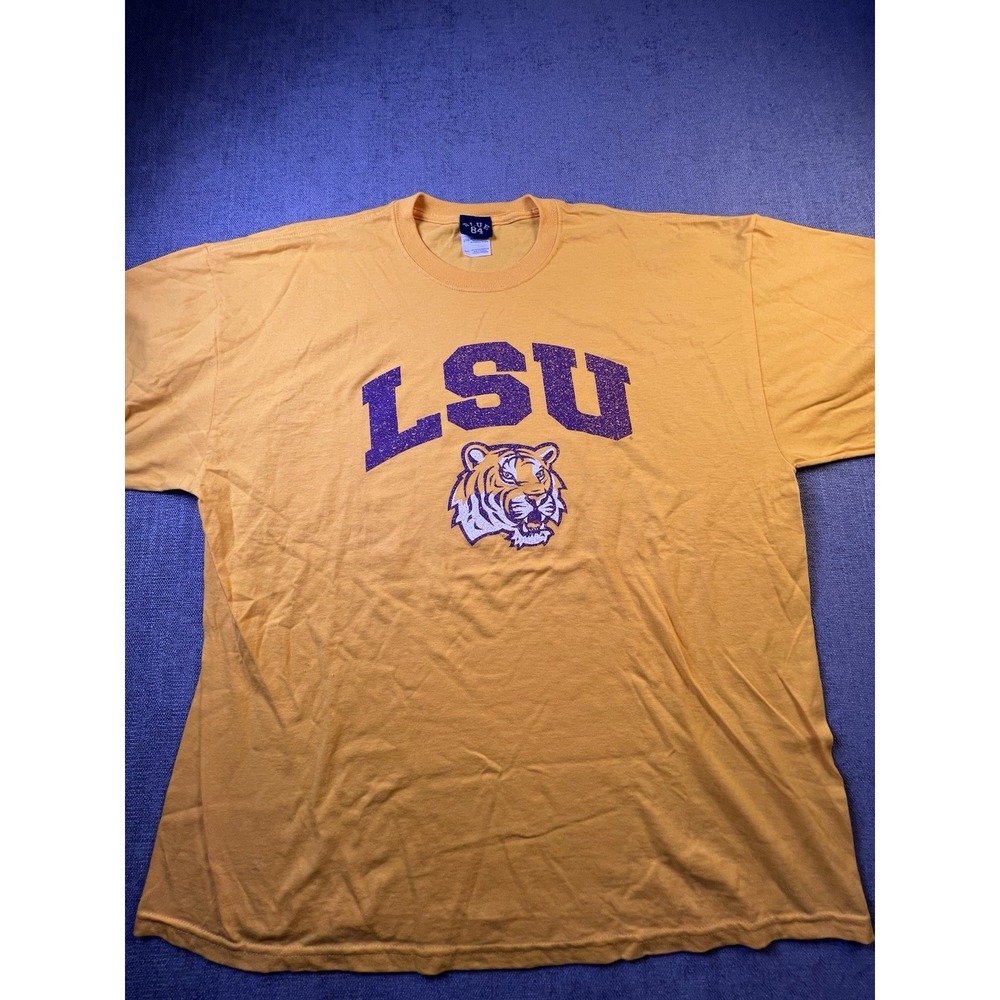 LSU Tigers T Shirt Graphic Print Men's XXL Yellow Blue 84 Heavyweight Football